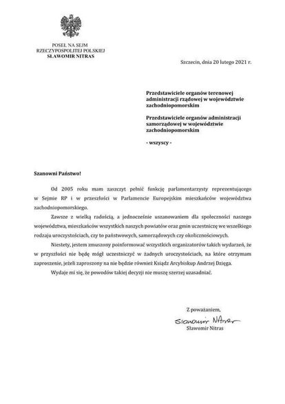 Pismo posła KO Sławomira Nitrasa