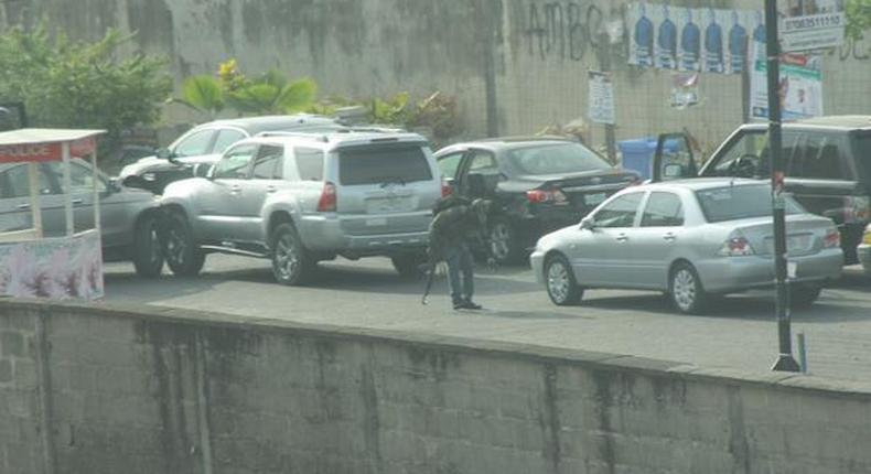 A scene from a robbery in Lekki, Lagos on March 12, 2015