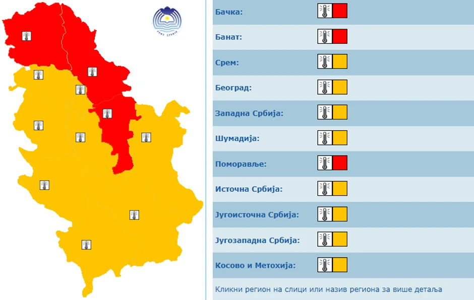 Meteoalarm sutra u Srbiji