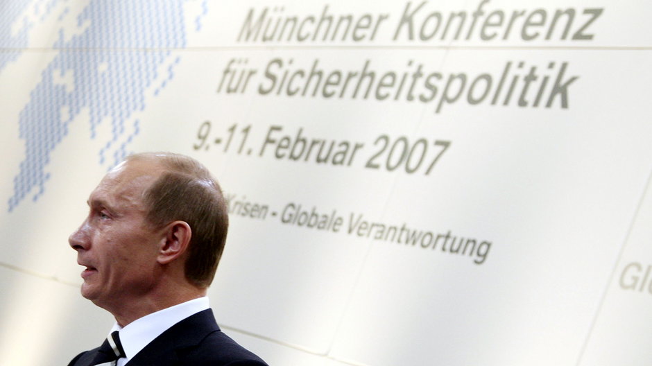 Władimir Putin przemawia na konferencji bezpieczeństwa w Monachium, luty 2007 r.