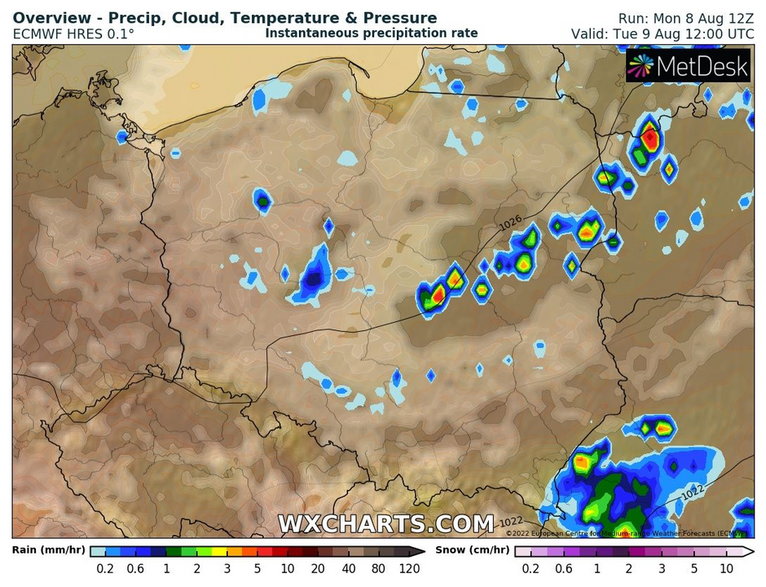 Wtorkowe opady będą jedynie punktowe i nieliczne