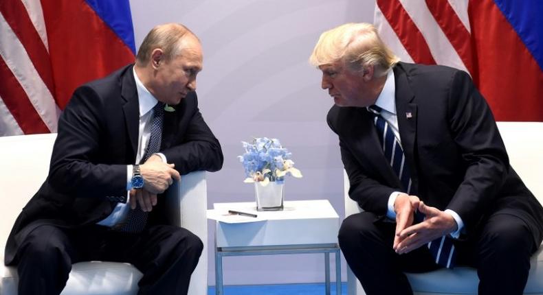 US President Donald Trump and Russia's President Vladimir Putin meet in Hamburg, Germany, on July 7, 2017