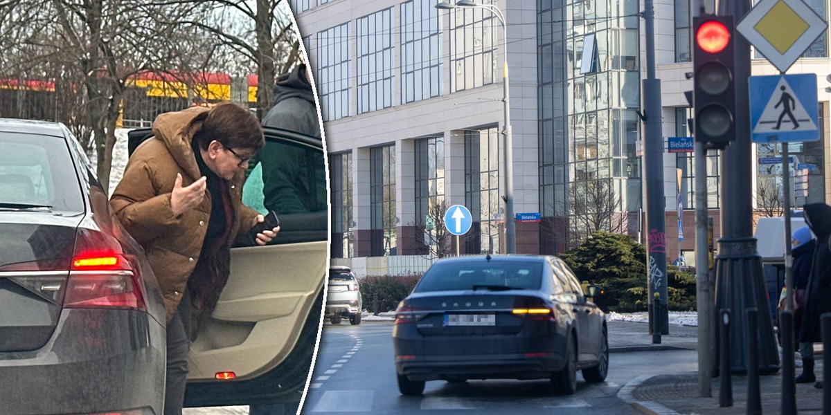 Auto z Beatą Szydło jako pasażerkę, przejechało  przez skrzyżowanie na czerwonym świetle.