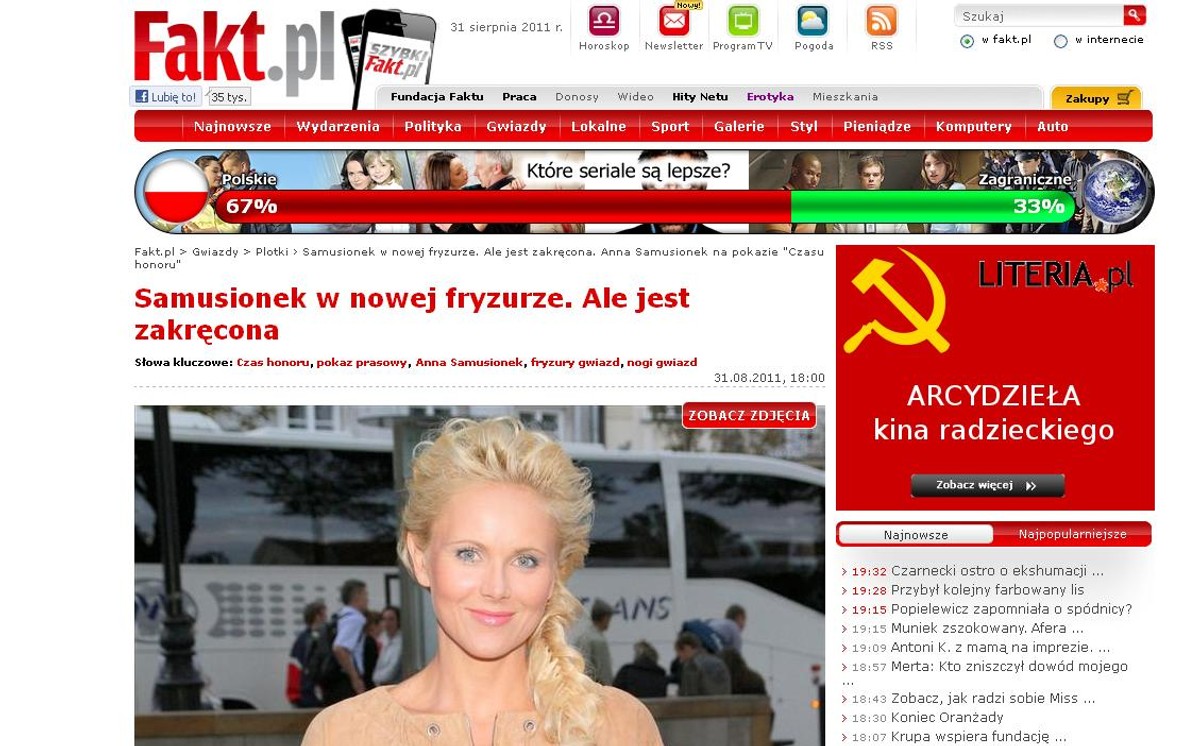 Zakręcona fryzura pięknej aktorki