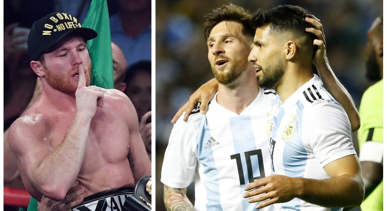 Saul 'Canelo' Alvarez, Lionel Messi, and Sergio Aguero.Photos by Getty Images