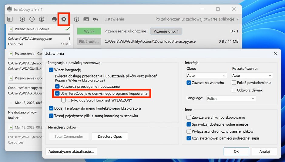 TeraCopy jako domyślny program kopiowania