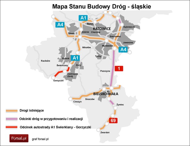 Mapa Stanu Budowy Dróg - śląskie