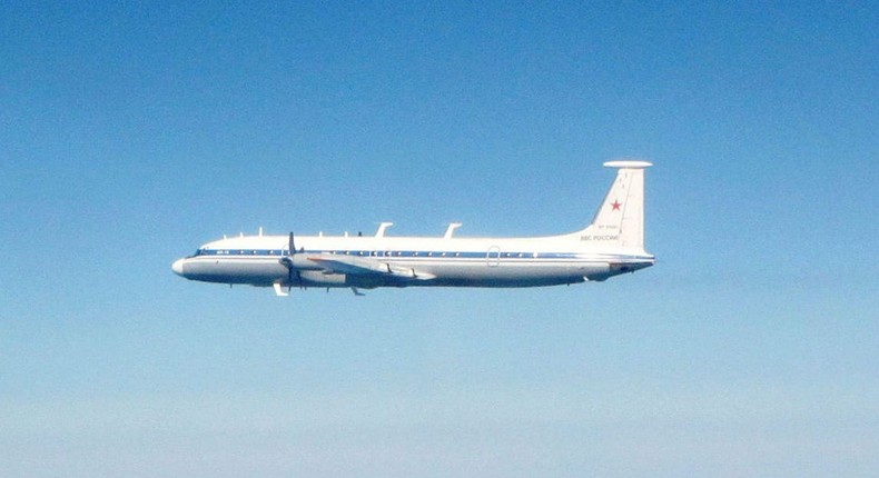 A Russian Il-22 intercepted by British Royal Air Force Typhoons along the Baltic coast in May 2019.Royal Air Force