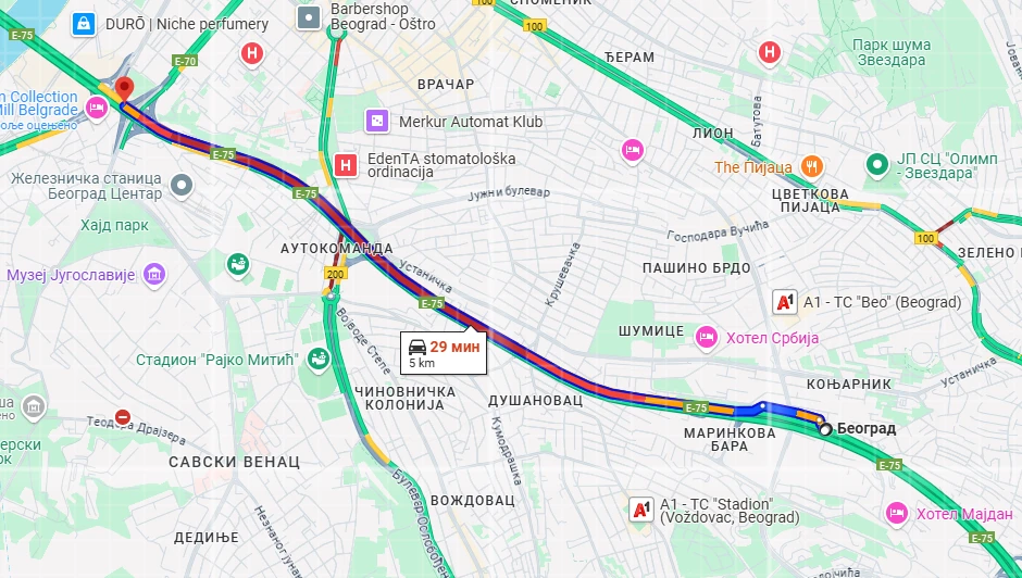 Gužve na motoputu kroz Beograd