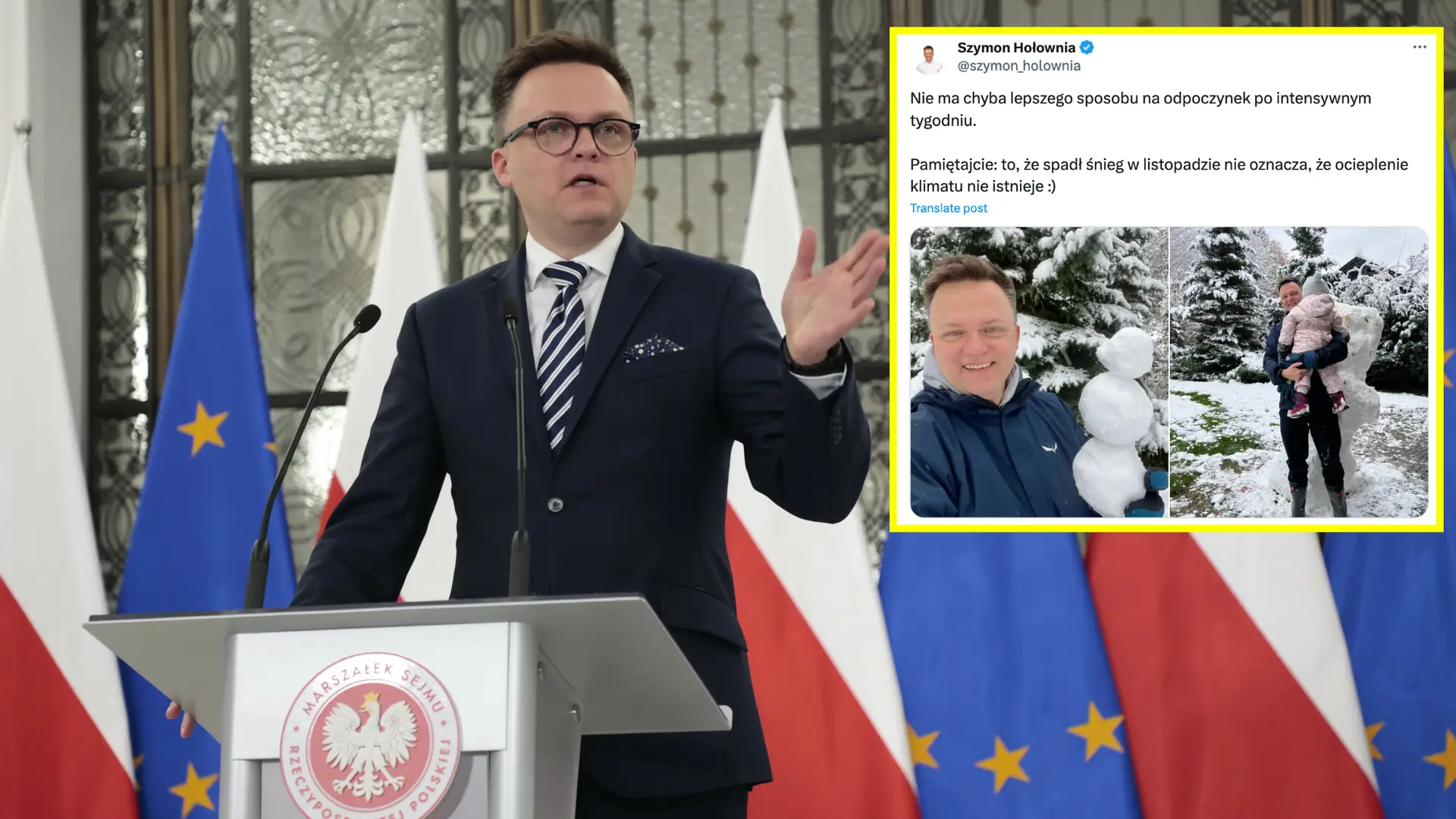 Szymon Hołownia odniósł się do opadów śniegu. Wspomniał o klimacie