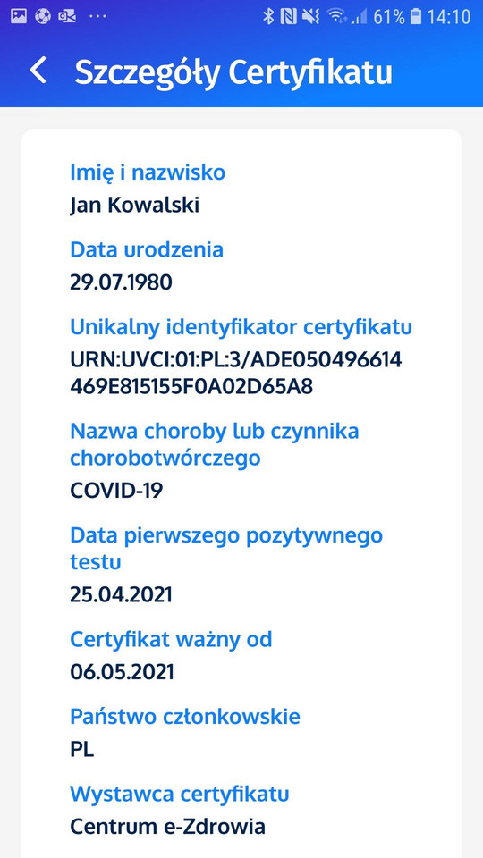 Unijny Certyfikat COVID 