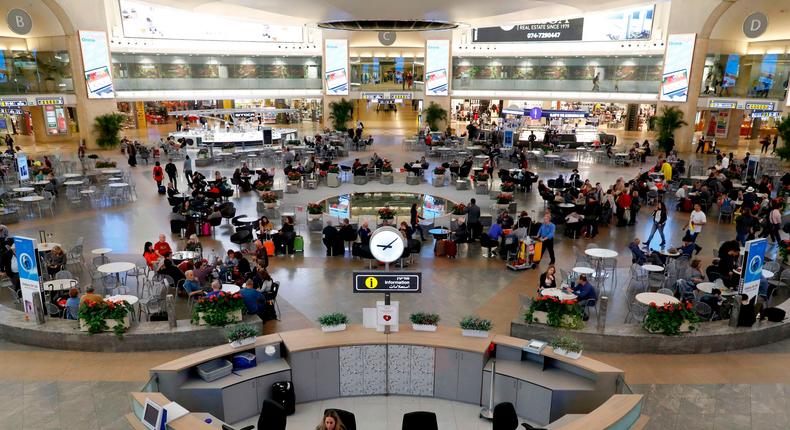 A picture taken on March 22, 2018 shows an overhead view of the departure hall in Ben Gurion International Airport.JACK GUEZ/AFP via Getty Images