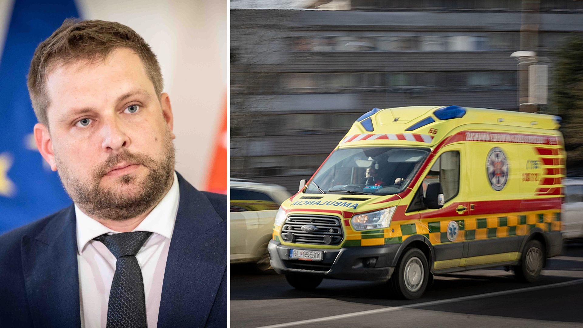Minister zdravotníctva Kamil Šaško a sanitka Záchrannej zdravotnej služby