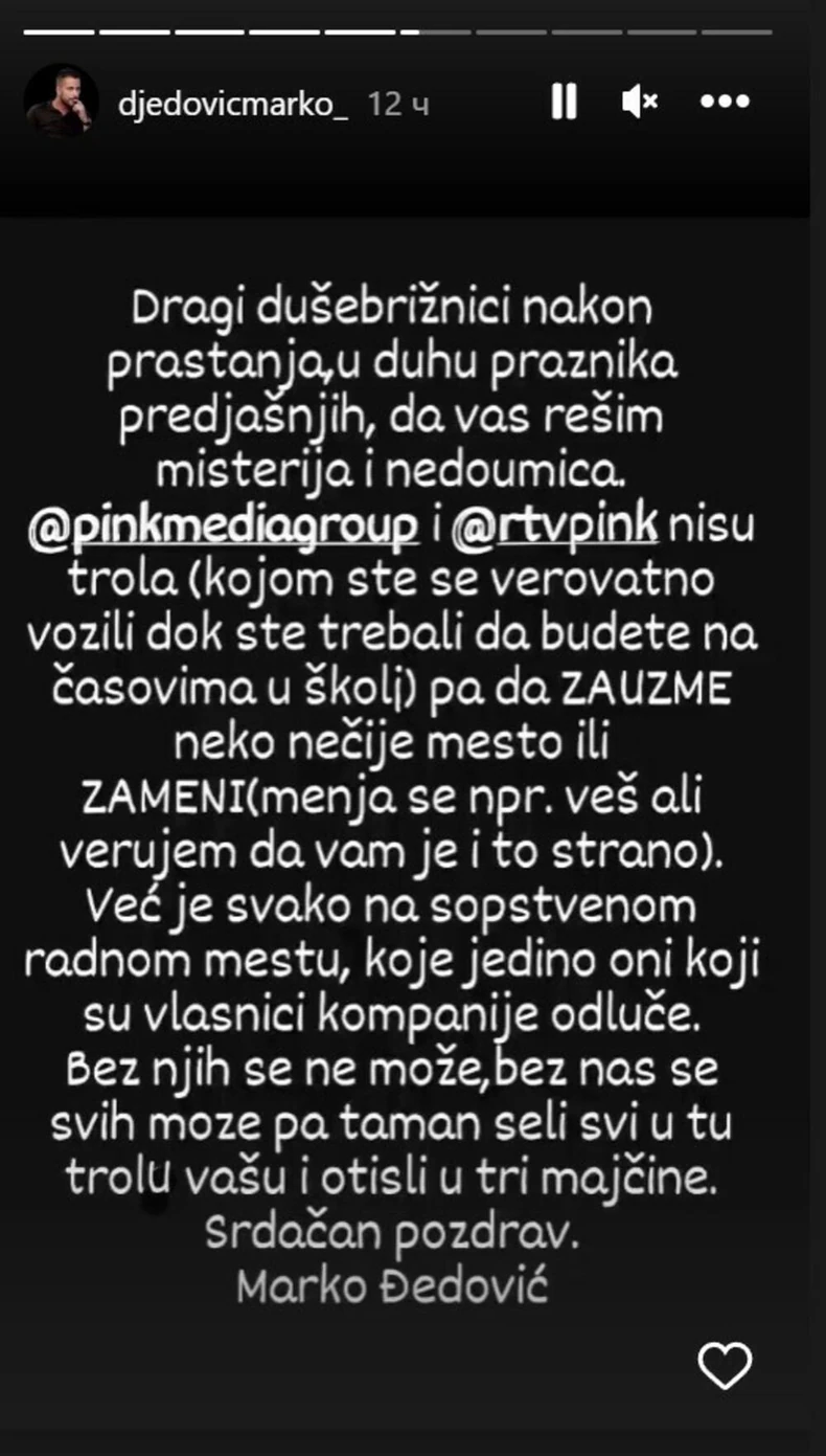 Marko Đedović objava 