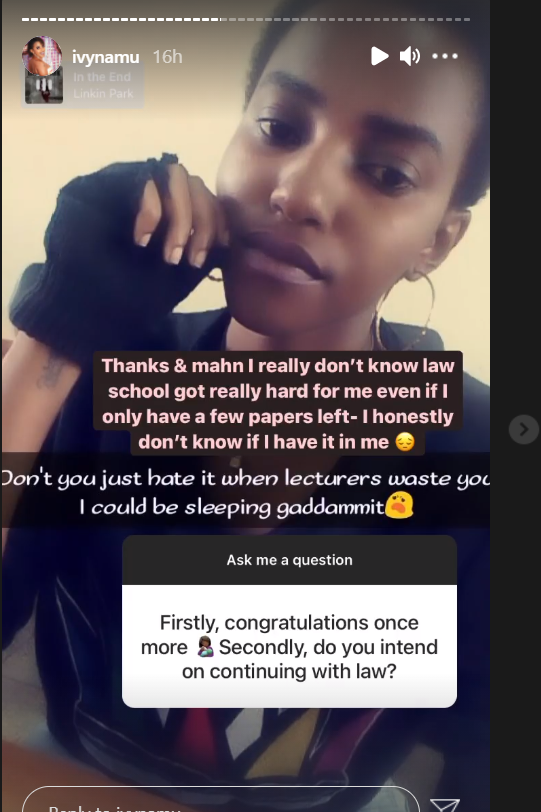 Ivy Namu's response in a Q&A with her fans