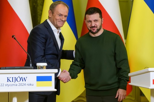 Donald Tusk i Wołodymyr Zełenski podczas spotkania w Kijowie, 22.01.2024 r.