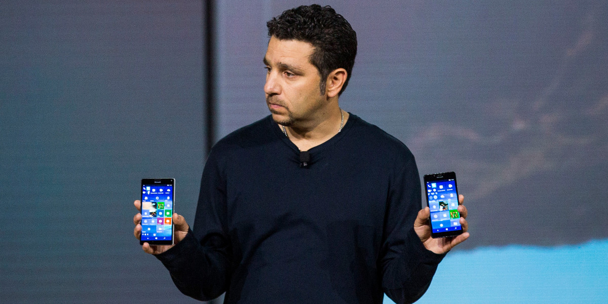 Microsoft hardware chief Panos Panay with the Microsoft Lumia 950 and 950XL phones.