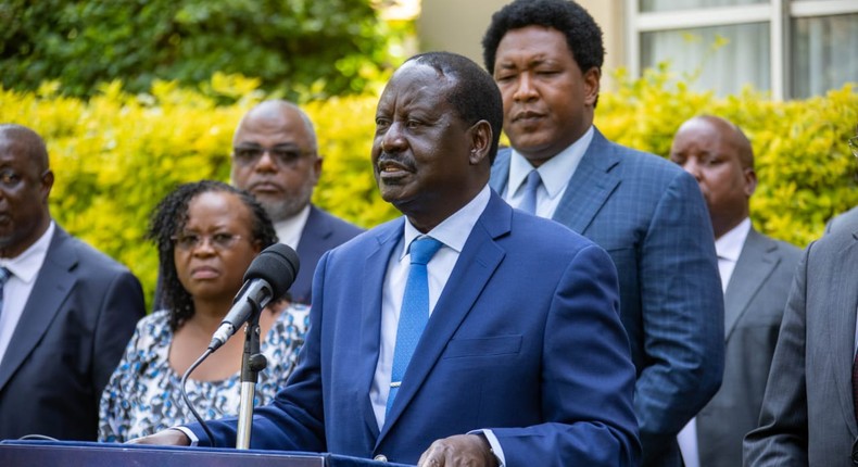 Azimio Party leader Raila Odinga speaking during a media briefing on February 15, 2023