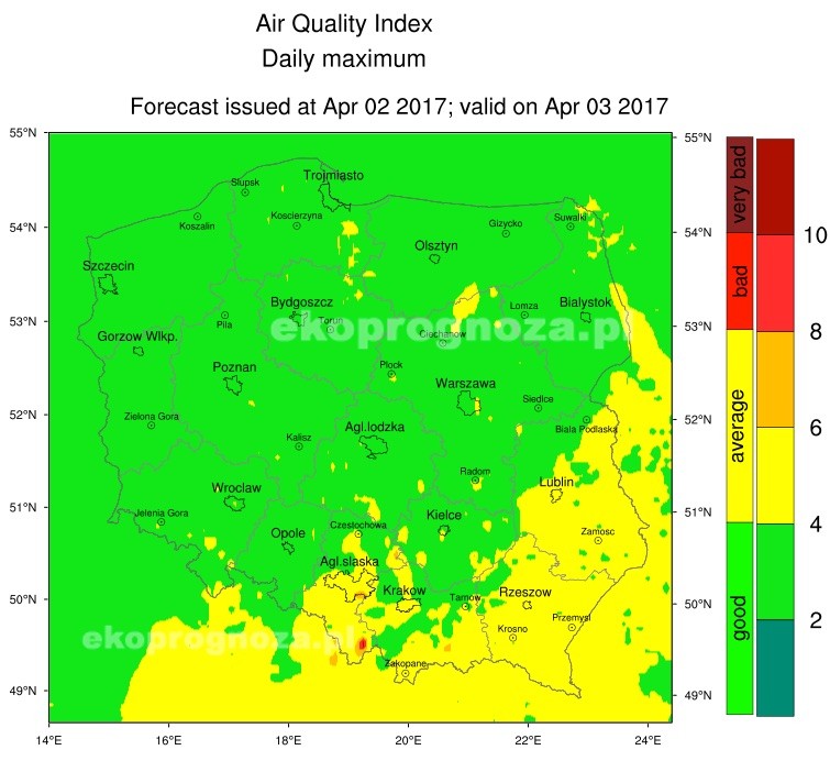 Ekoprognoza na 3 kwietnia 2017r.