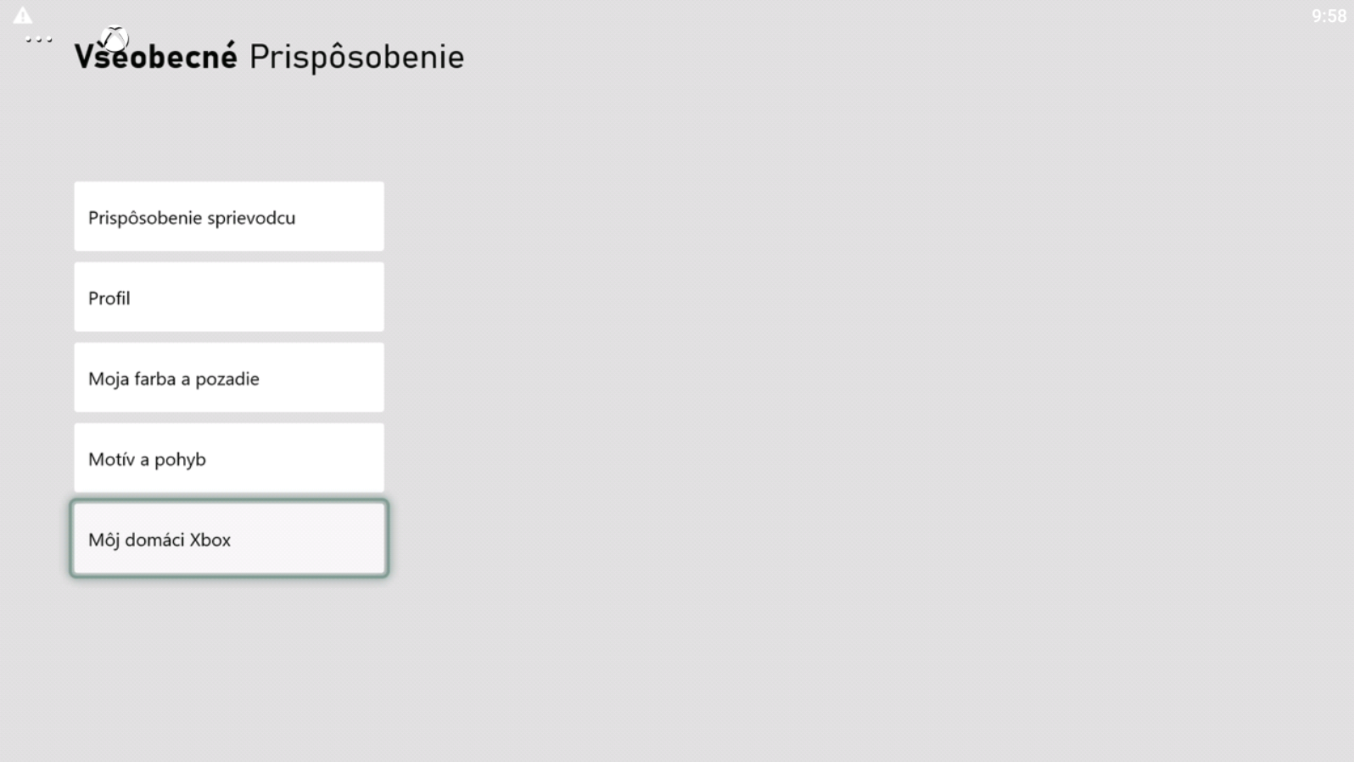 Vyber položku Profil a systém > Nastavenia > Všeobecné > Prispôsobenie a potom vyber možnosť „Môj domáci Xbox“.