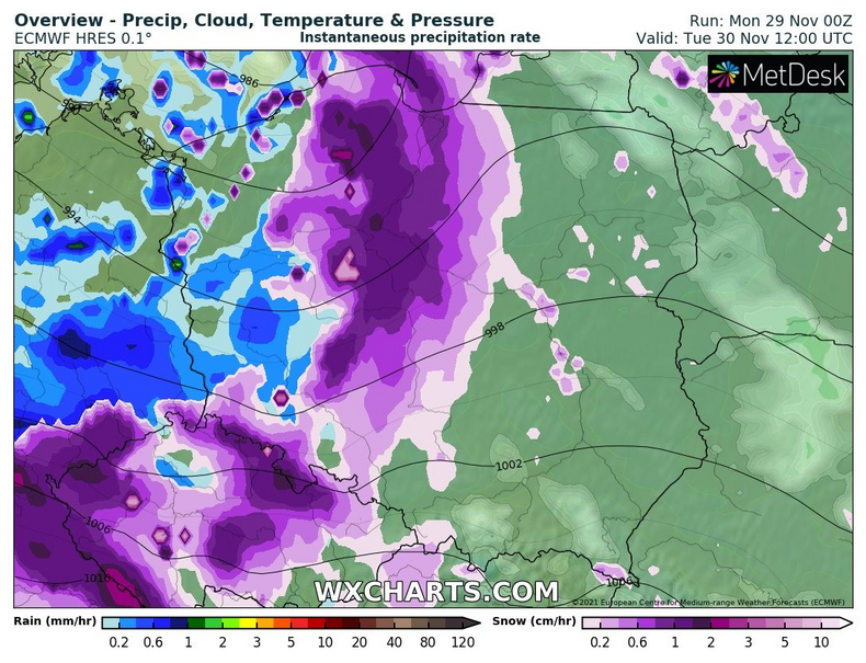 Nadchodzą fronty ze śniegiem i deszczem