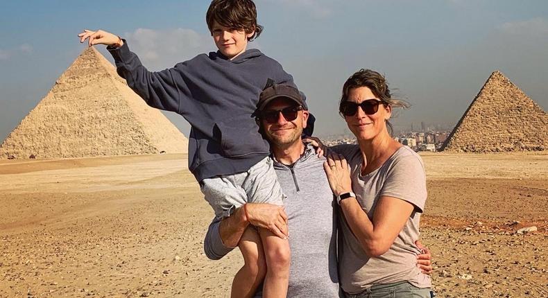 Andrea Schilde and her family at the Giza pyramids in Egypt.Courtesy of Eli Karplus