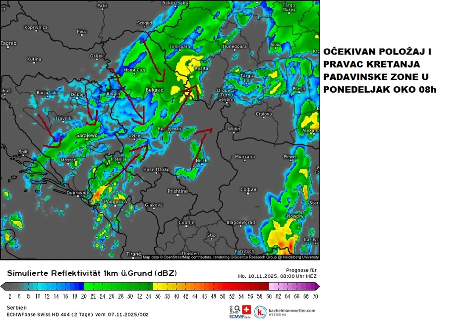 Padavine u ponedeljak oko 8 sati