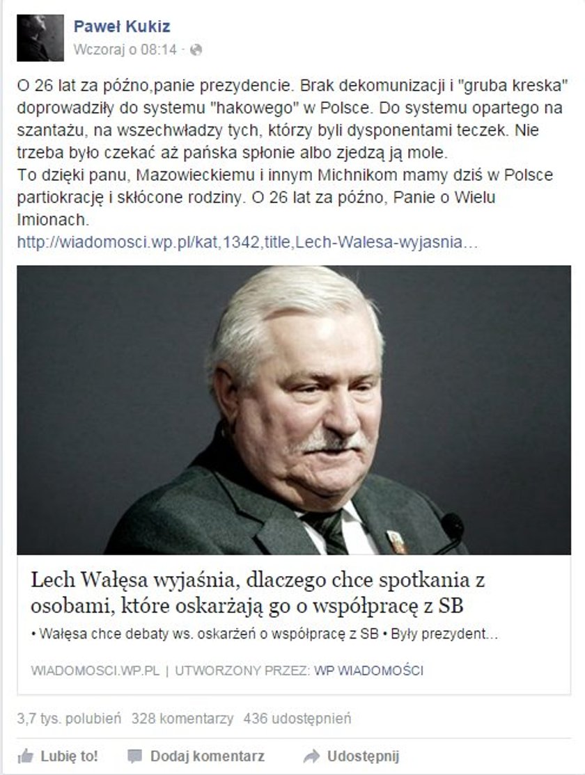 Kukiz punktuje Wałęsę. Poszło o "Bolka"