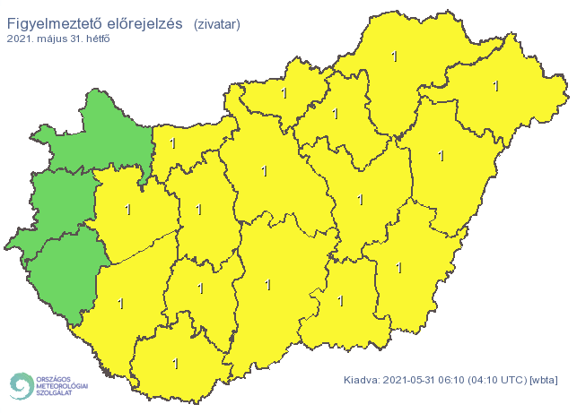 Szinte az ország teljes egészére figyelmeztetést adott ki az OMSZ. /Fotó: Országos Meteorológiai Szolgálat