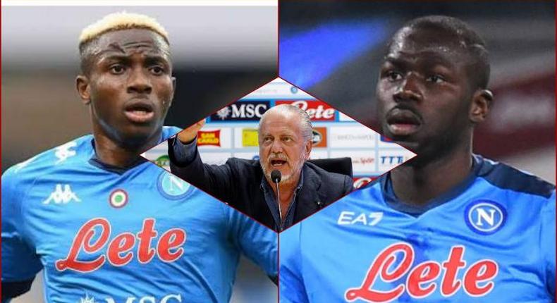 Napoli President with two of his biggest African stars Osimhen and Koulibaly. 