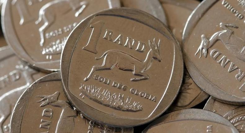 South African Rand coins are seen in this photo illustration taken September 9, 2015.   REUTERS/Mike Hutchings