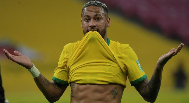 Star quality:  Neymar celebrates after scoring against Peru in a World Cup qualifier last month Creator: NELSON ALMEIDA