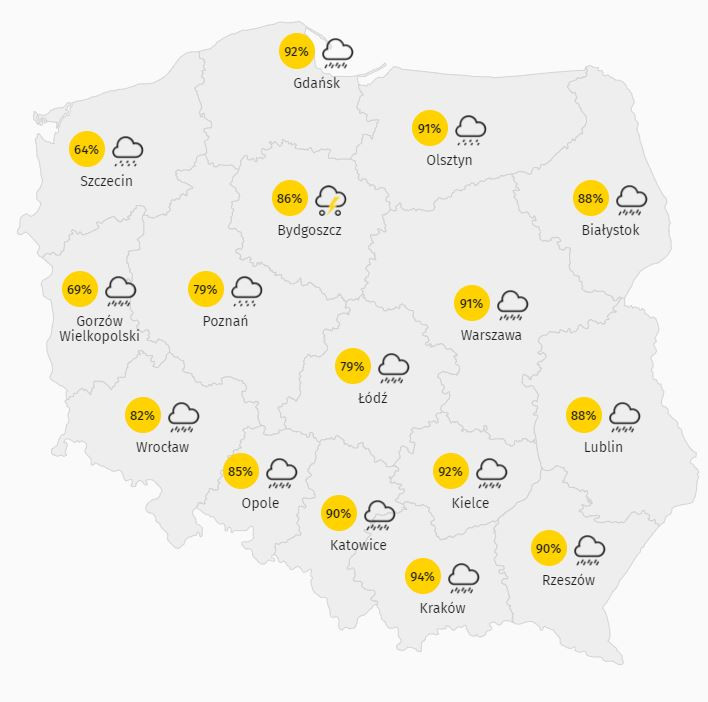 Zachmurzenie w Polsce w niedziele 16..05.2021