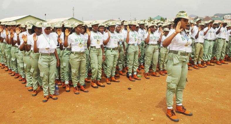 NYSC corps members on parade ground. 