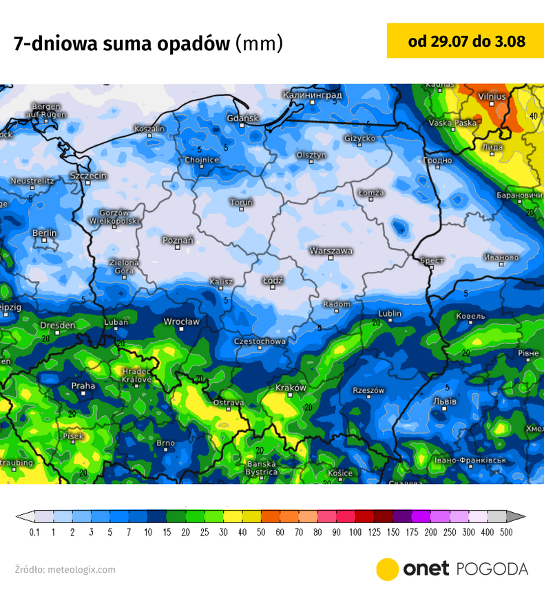 Opady deszczu i burze w tym tygodniu będą pojawiać się głównie w południowej Polsce