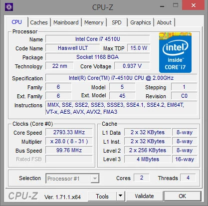 Dwurdzeniowy procesor Intel Core i7-4510U to wersja mobilna, natomiast GeForce GTX 750Ti wykorzystuje układ przeznaczony dla konstrukcji desktopowych