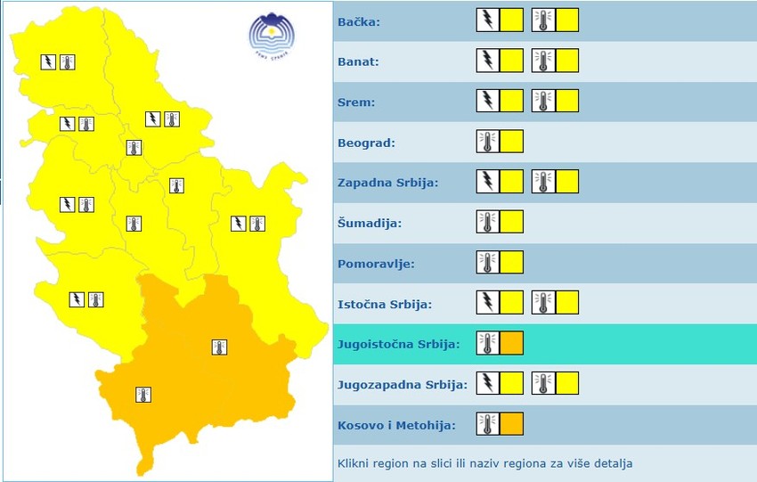 Meteoalarm za utorak
