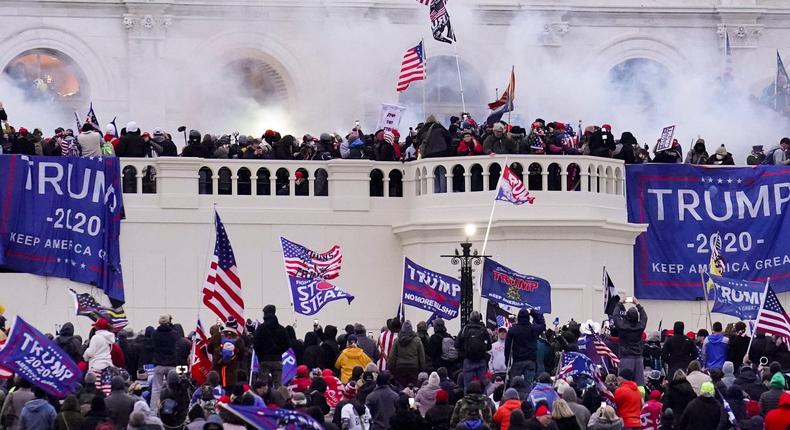 In this Jan. 6, 2021 file photo rioters supporting President Donald Trump storm the Capitol in Washington.