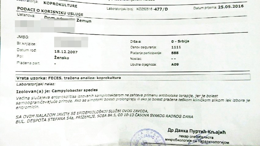 Lekarski nalaz zaraženog đaka koji je bio na ekskurziji u Krupnju