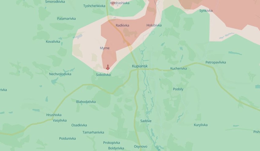 Mapa Kupjansk, 29. avgust 2025.