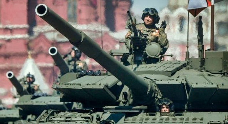 Russian T-72B3 tanks move through Red Square during a military parade, which marks the 75th anniversary of the Soviet victory over Nazi Germany in World War Two, in Moscow on June 24, 2020.ALEXANDER NEMENOV/AFP via Getty Images