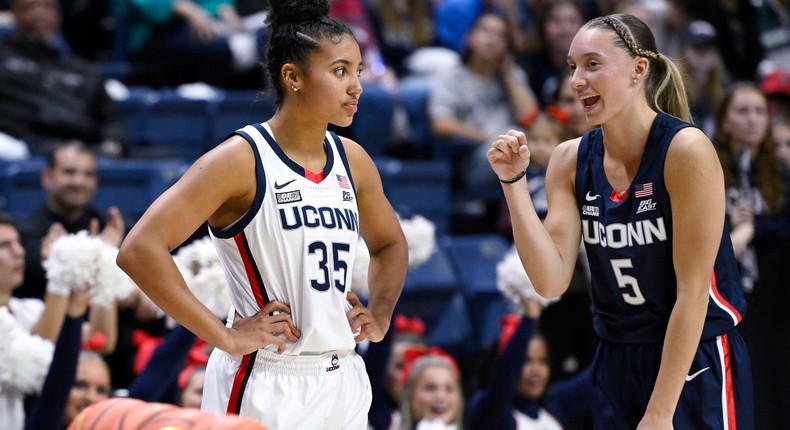 Azzi Fudd (left) and Paige Bueckers.AP Photo/Jessica Hill