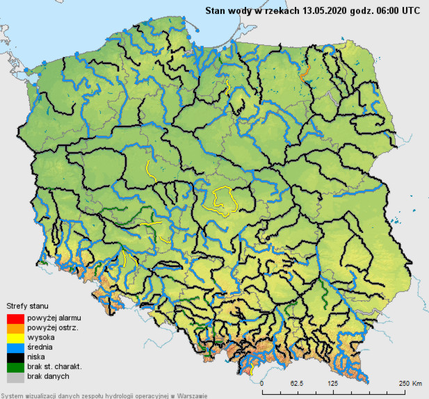 Pogoda w Polsce. Stan rzek na 13 maja 2020. Opracowanie: IMGW