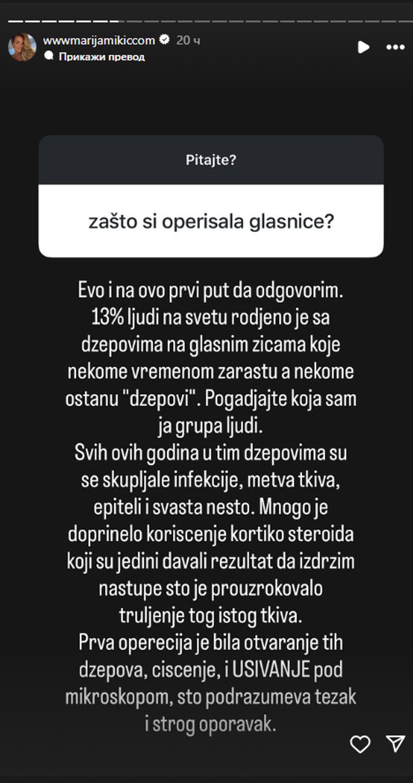 Marija Mikić iskreno o zdravstvenom stanju