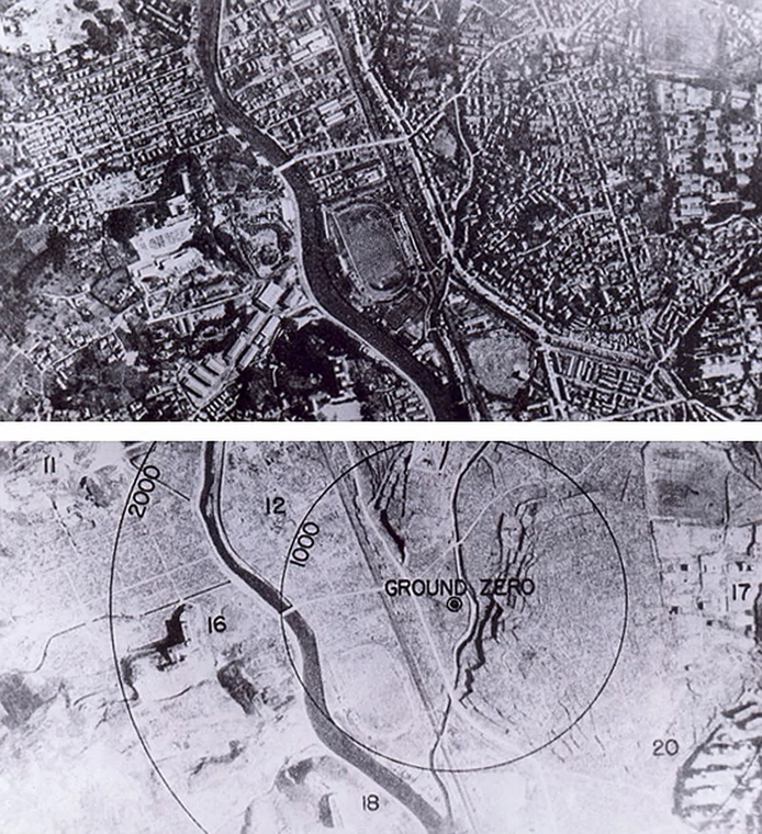 Nagasaki przed i po bombardowaniu