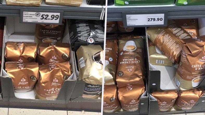 Precios del mismo café en Polonia y la República Checa. Es más barato entre nuestros vecinos del sur. 279,90 coronas equivalen a 47,58 zlotys polacos