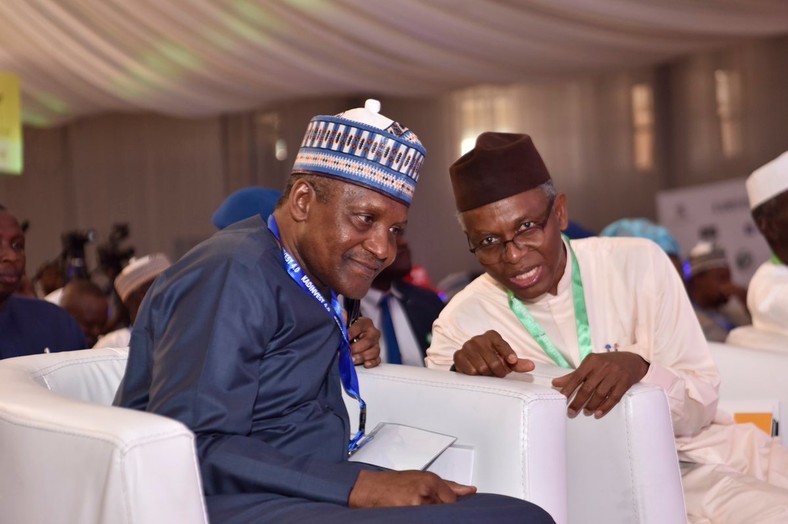 Kaduna state governor, Nasir El-Rufai and Aliko Dangote at the 2019 edition of the Kaduna Investment Summit in Kaduna, April (Twitter/Nasir El-Rufai) 