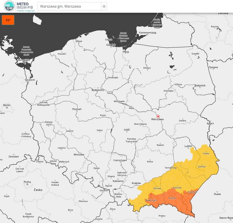 Dla południowo-wschodniej Polski wydano ostrzeżenia przed intensywnymi opadami deszczu