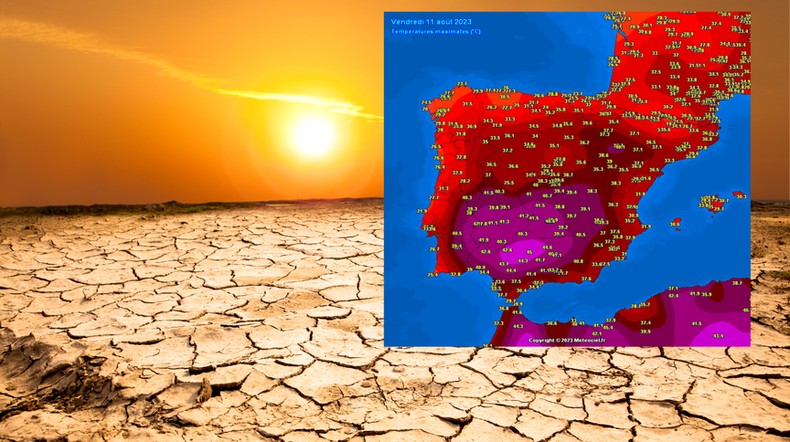 Europę Południową nawiedza kolejna tego lata rekordowa fala upałów (mapa: meteociel.fr)