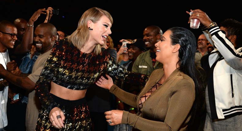 Taylor Swift and Kim Kardashian at the 2015 VMAs.Kevin Mazur/MTV1415/WireImage